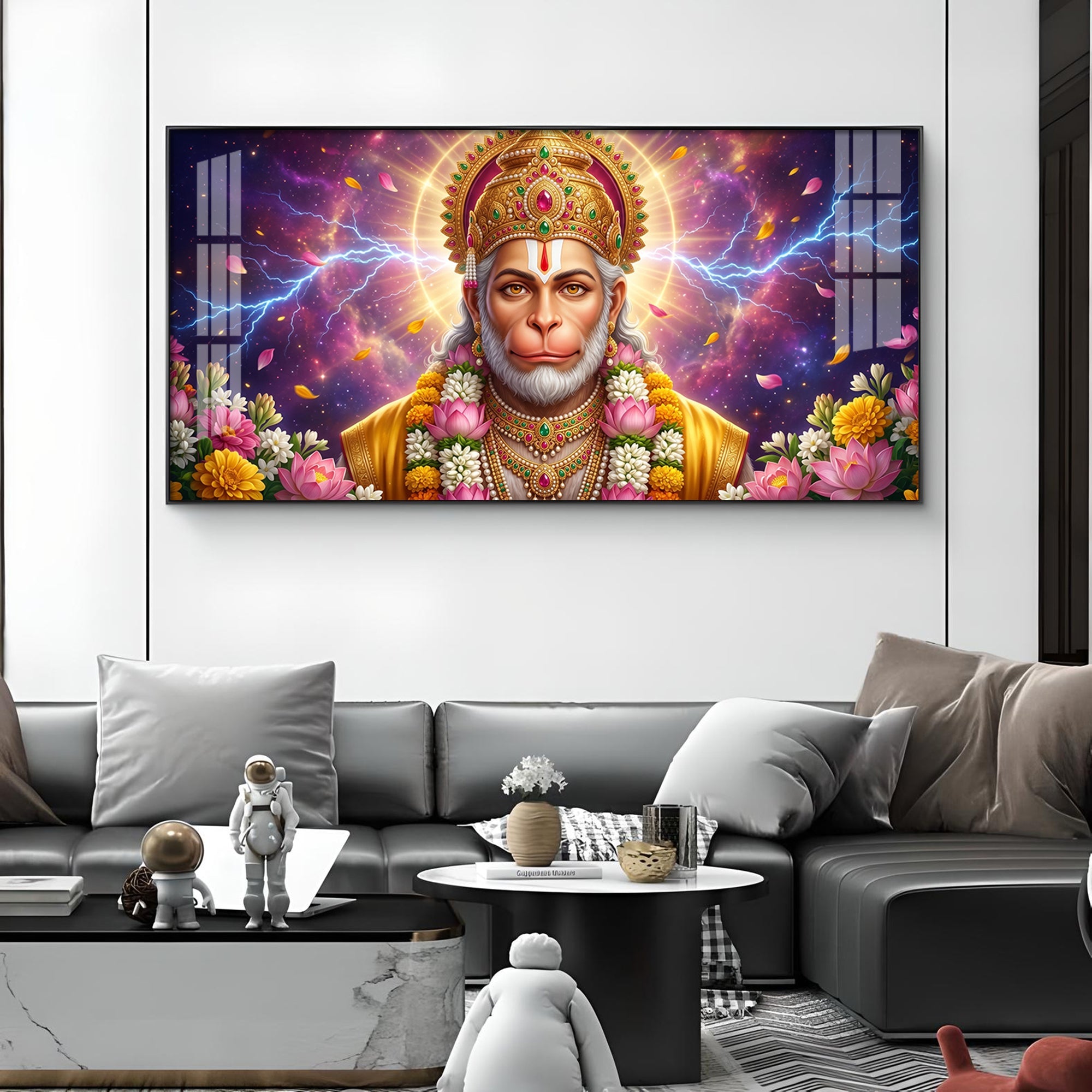 Hanuman Ji Glass Finish Horizontal Wall Art