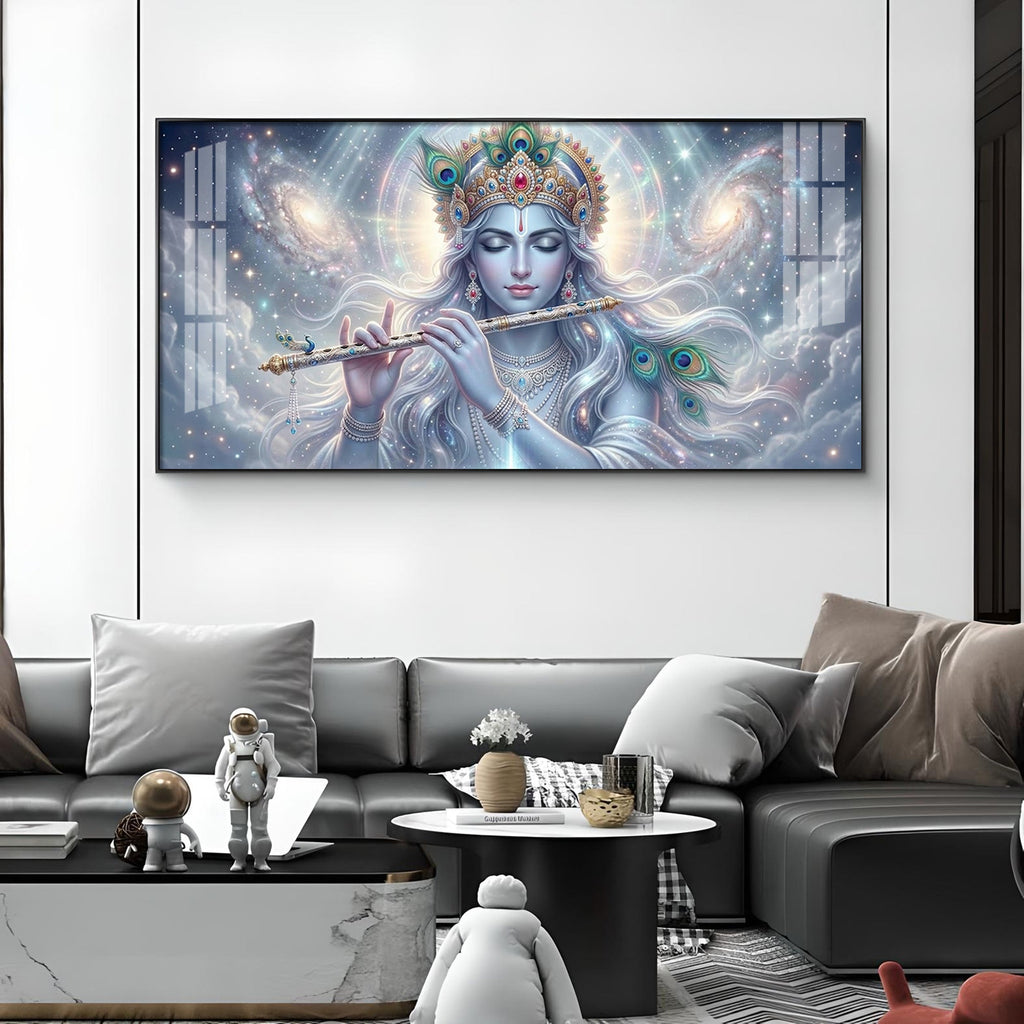 Lord Krishna Eternal Devotion Glass Finish Horizontal Wall Art