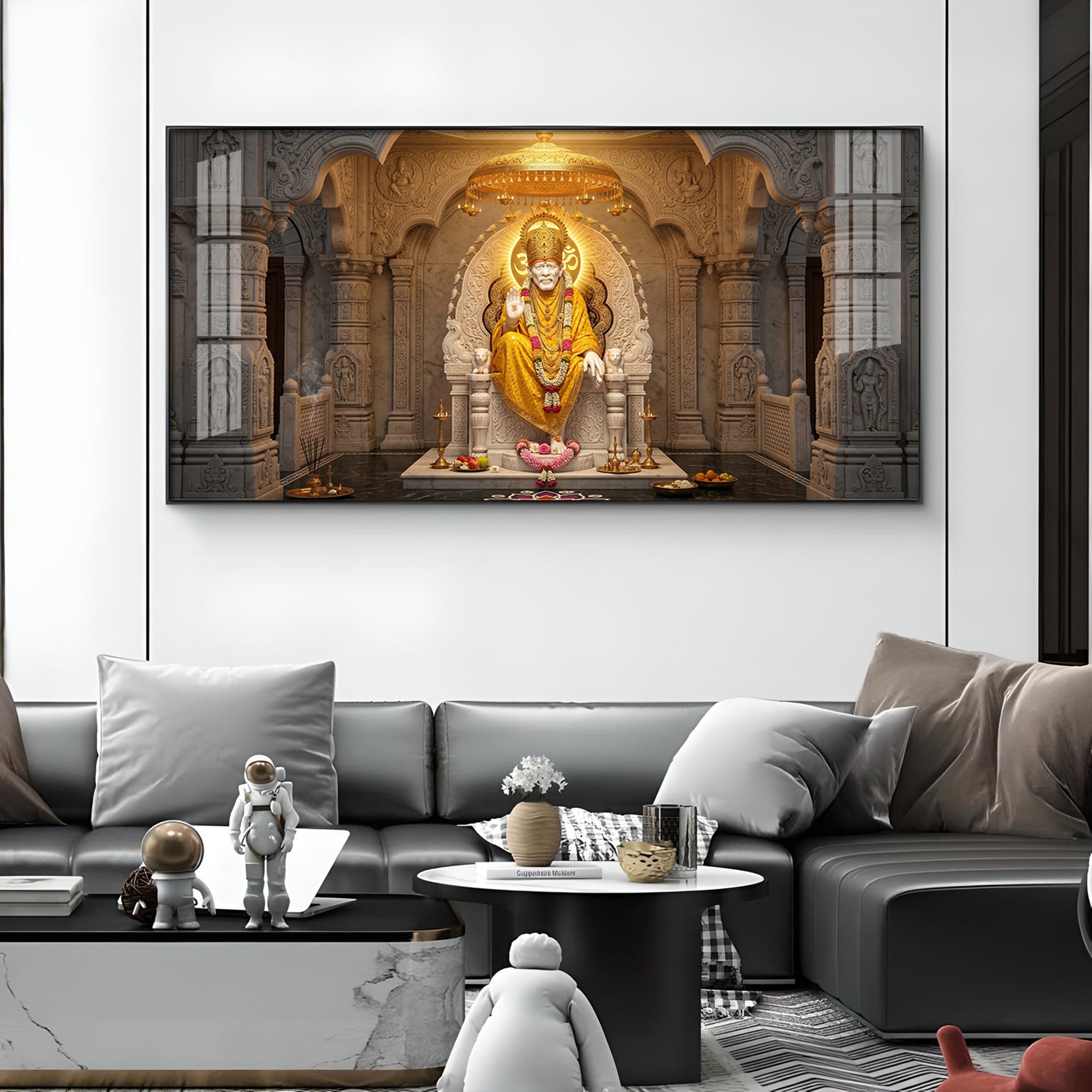 Divine Sai Baba Glass Finish Horizontal Wall Art