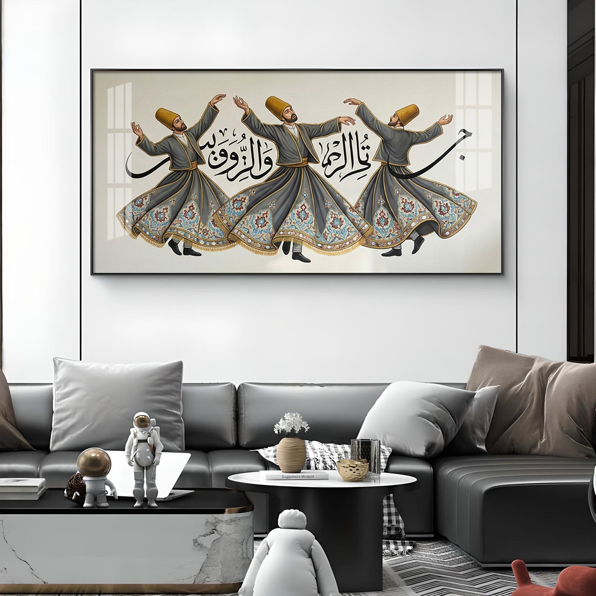 Sufi Whirling Dervishes Dance Glass Finish Horizontal Wall Art