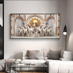 Beautiful White Running Horses Vastu Glass Finish Horizontal Wall Art