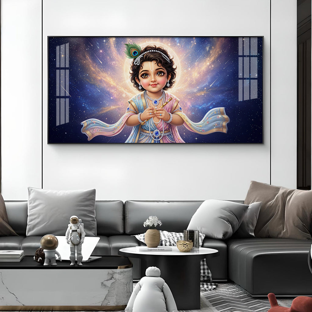 Little Krishna Glass Finish Horizontal Wall Art