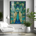 Elegant Teal Peacock Premium Acrylic Vertical Wall Art