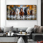 Seven-Horse Running Glass Finish Horizontal Wall Art
