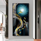 Golden Deer & Fish Premium Acrylic Vertical Wall Art