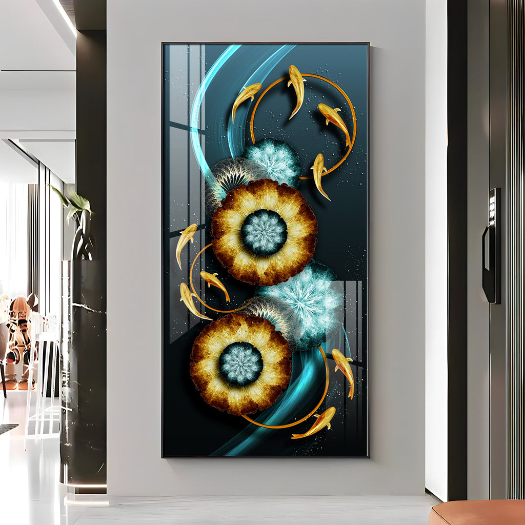 Fishes With Fractal Flowers Premium Acrylic Vertical Wall Art