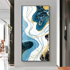 Stylized Fans In Gold & Blue Tones Premium Acrylic Vertical Wall Art