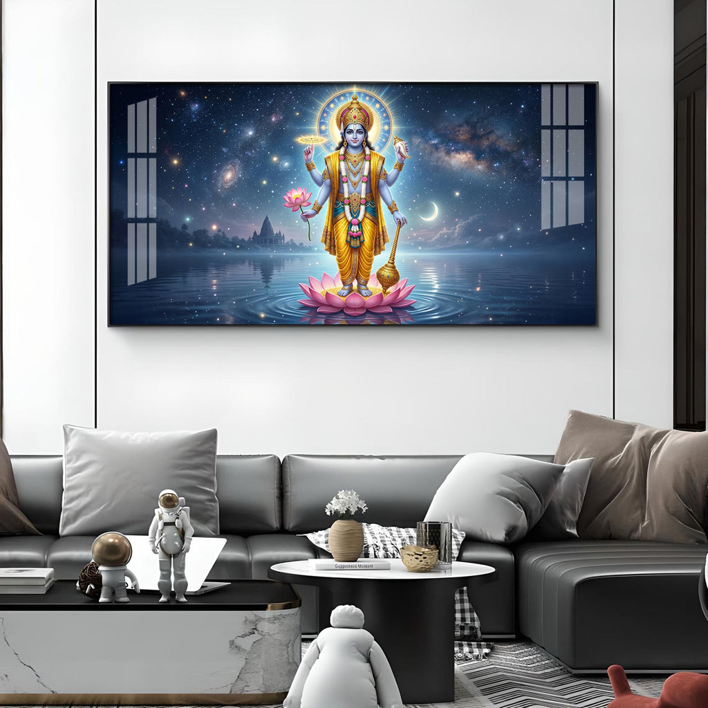Vishnu Bhagwan Divine Universe Glass Finish Horizontal Wall Art