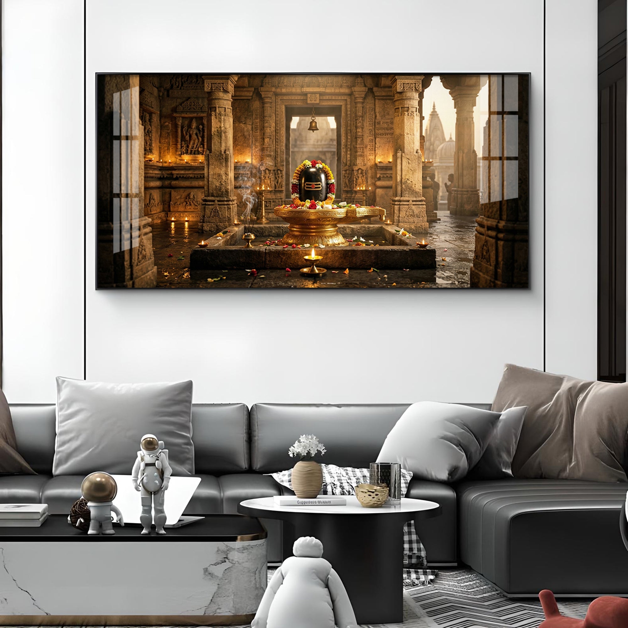 Shivling Temple Mystical Presence Glass Finish Horizontal Wall Art