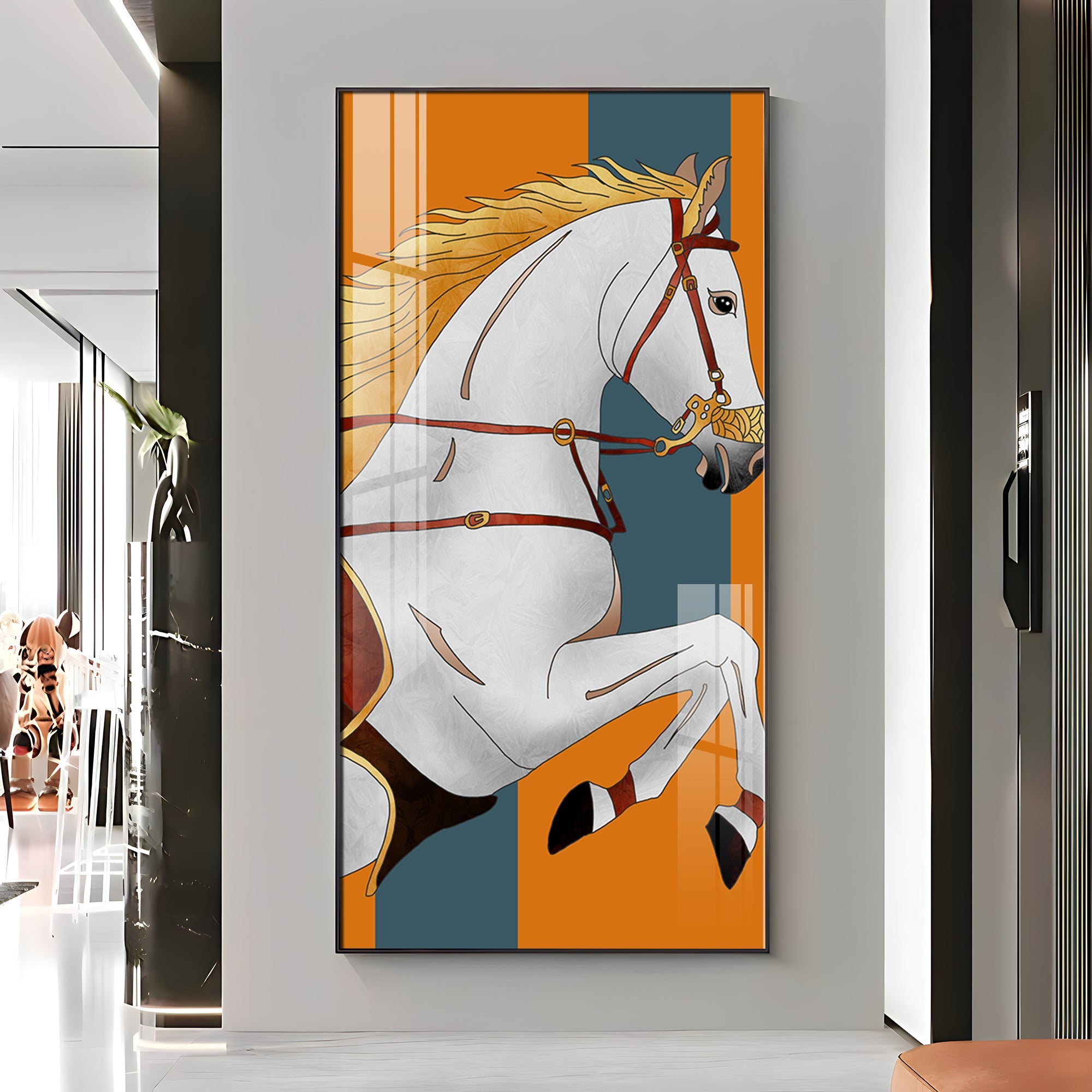 Modern White Horse Premium Acrylic Vertical Wall Art