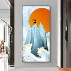 Black Deer On Mountains Premium Acrylic Vertical Wall Art