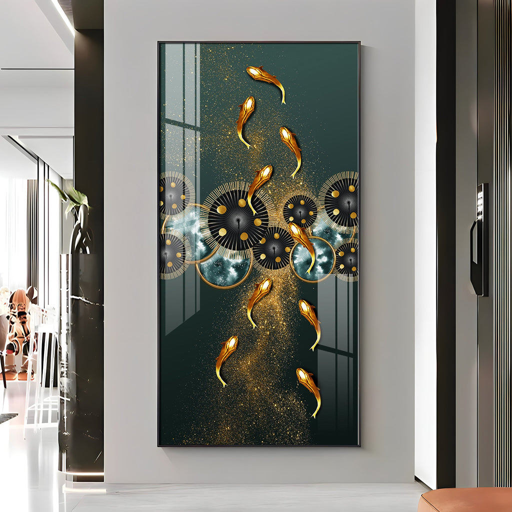 Golden Koi Fish Feng Shui Carp Premium Acrylic Vertical Wall Art