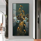 Golden Koi Fish Feng Shui Carp Premium Acrylic Vertical Wall Art