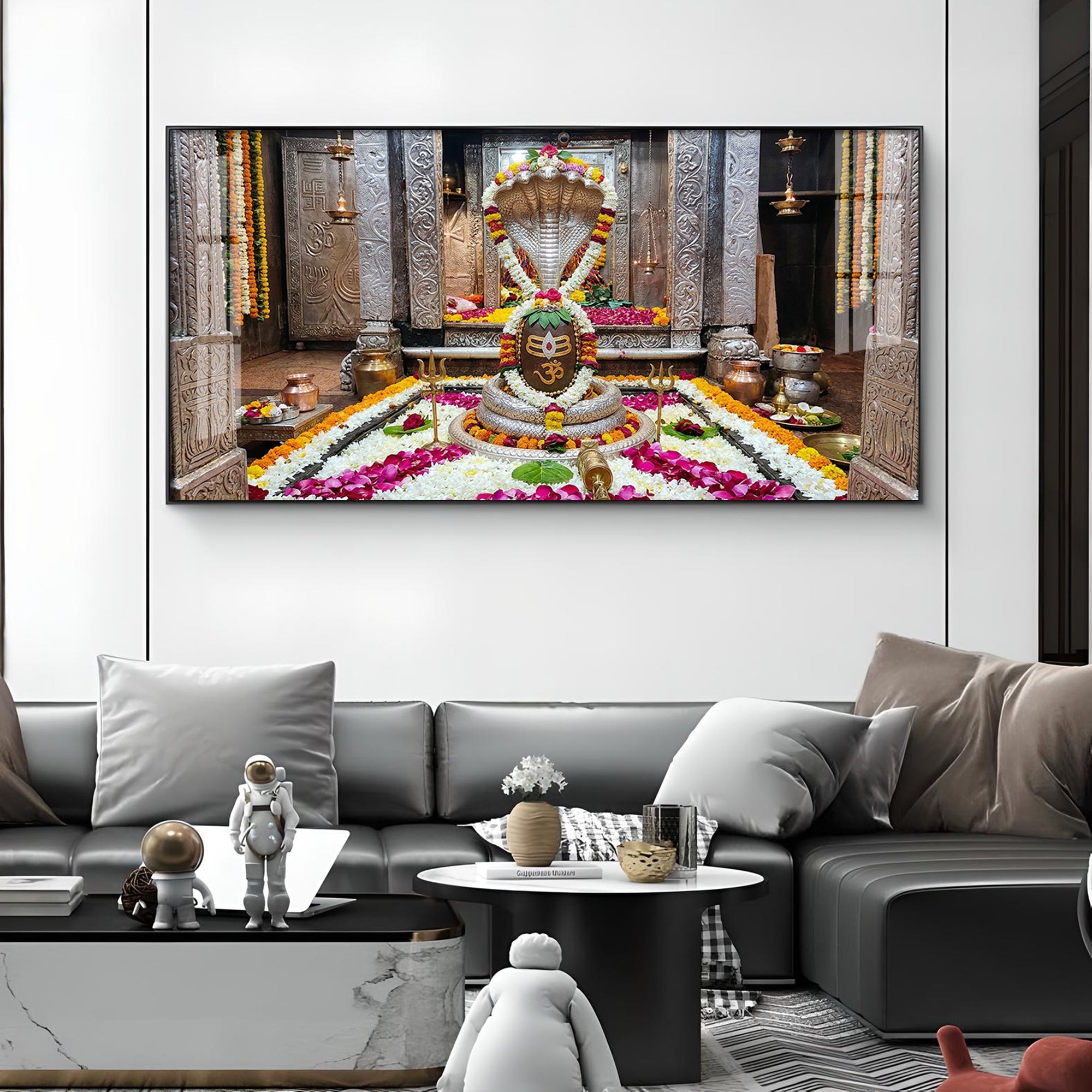 Omkareshwar Jyotirlinga Glass Finish Horizontal Wall Art