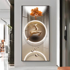 Golden Deer With Orange Tree Premium Acrylic Vertical Wall Art
