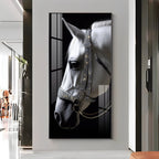 White Horse With Black Background Premium Acrylic Vertical Wall Art