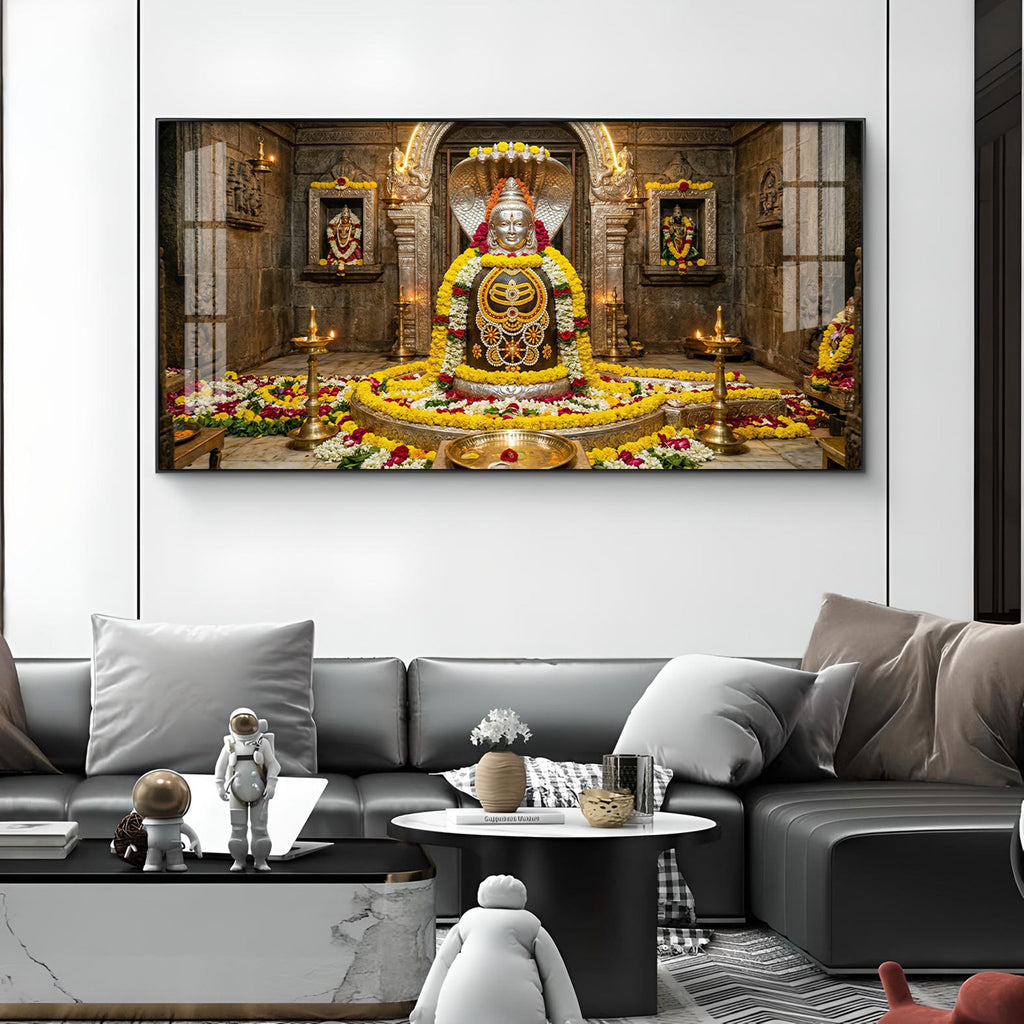 Mallikarjuna Jyotirlinga Glass Finish Horizontal Wall Art