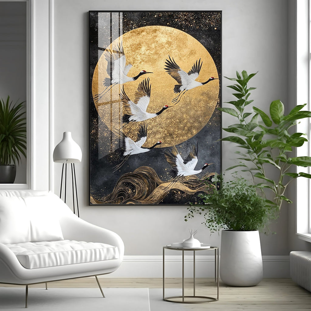 Majestic Cranes Soar Premium Acrylic Vertical Wall Art