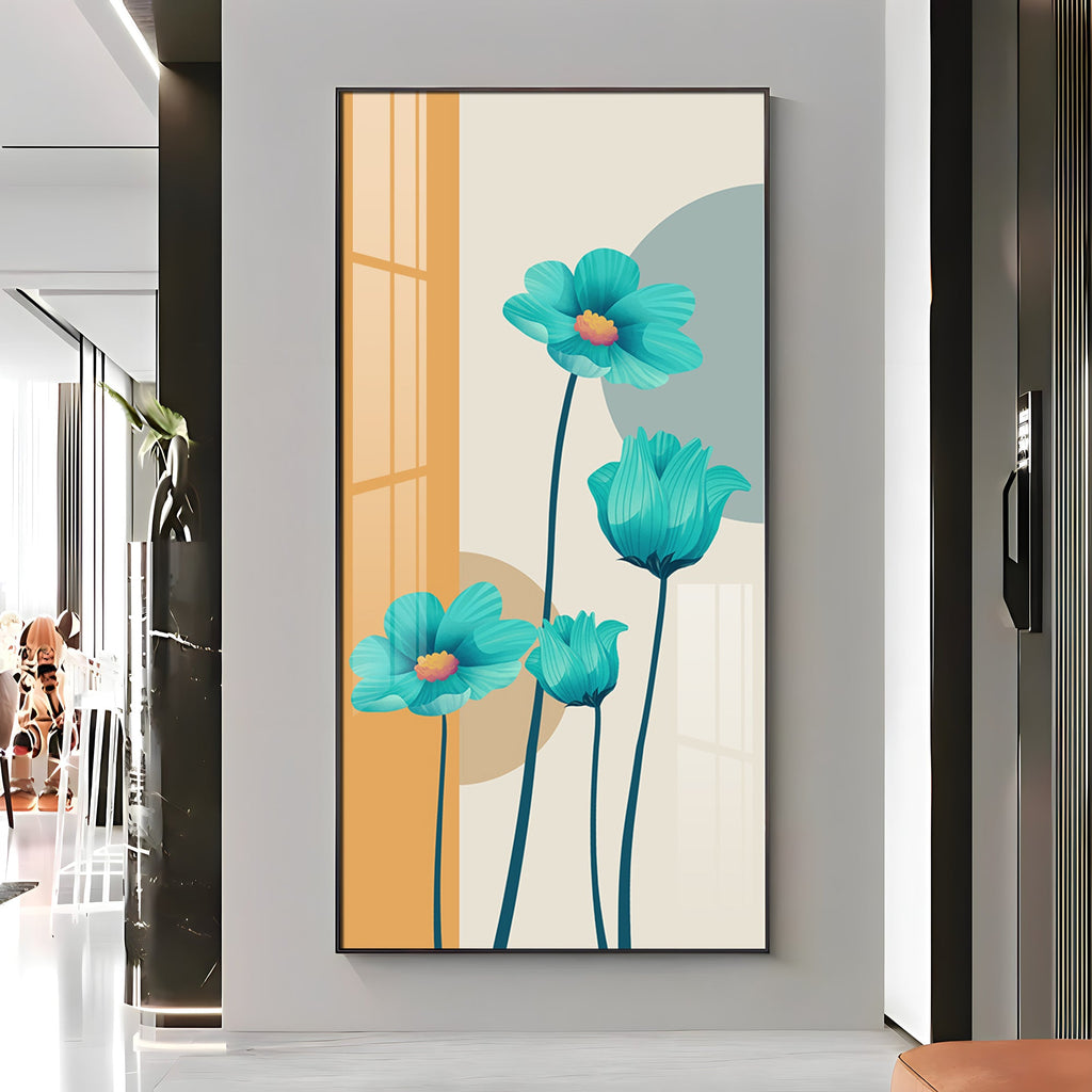 Elegant Blue Flowers Premium Acrylic Vertical Wall Art