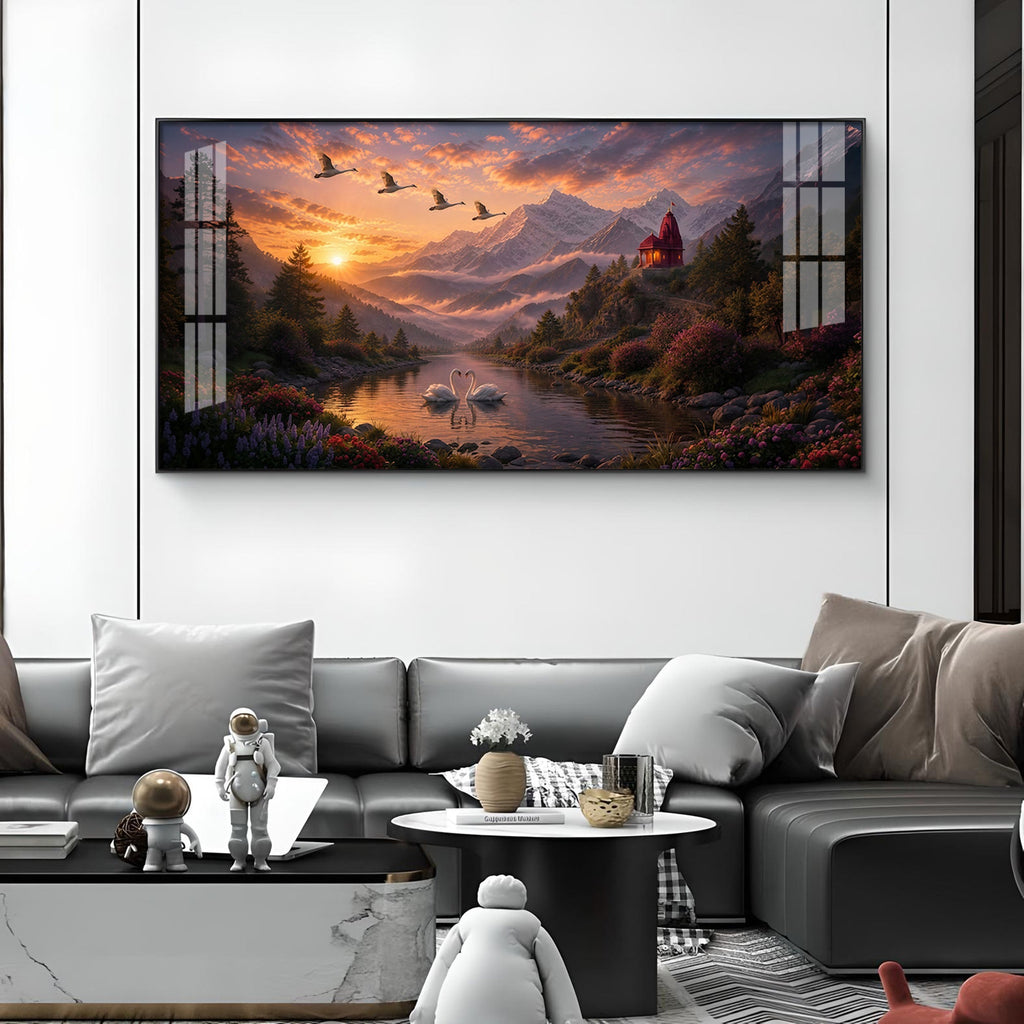 Vibrant Sunrise Glass Finish Horizontal Wall Art