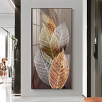 Holiluck Golden Leaf Premium Acrylic Vertical Wall Art