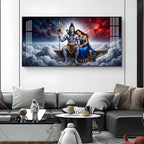 Depicts Lord Shiva & Goddess Parvati Glass Finish Horizontal Wall Art