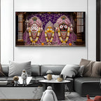 Hindu Deities Lord Jagannath, Subhadra & Balabhadra Glass Finish Horizontal Wall Art