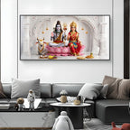 Lord Shiva & Goddess Parvati Glass Finish Horizontal Wall Art