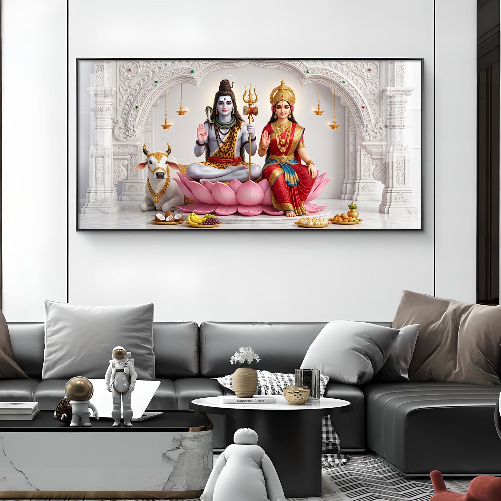 Lord Shiva & Goddess Parvati Glass Finish Horizontal Wall Art