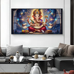 Lord Ganesha Glass Finish Horizontal Wall Art