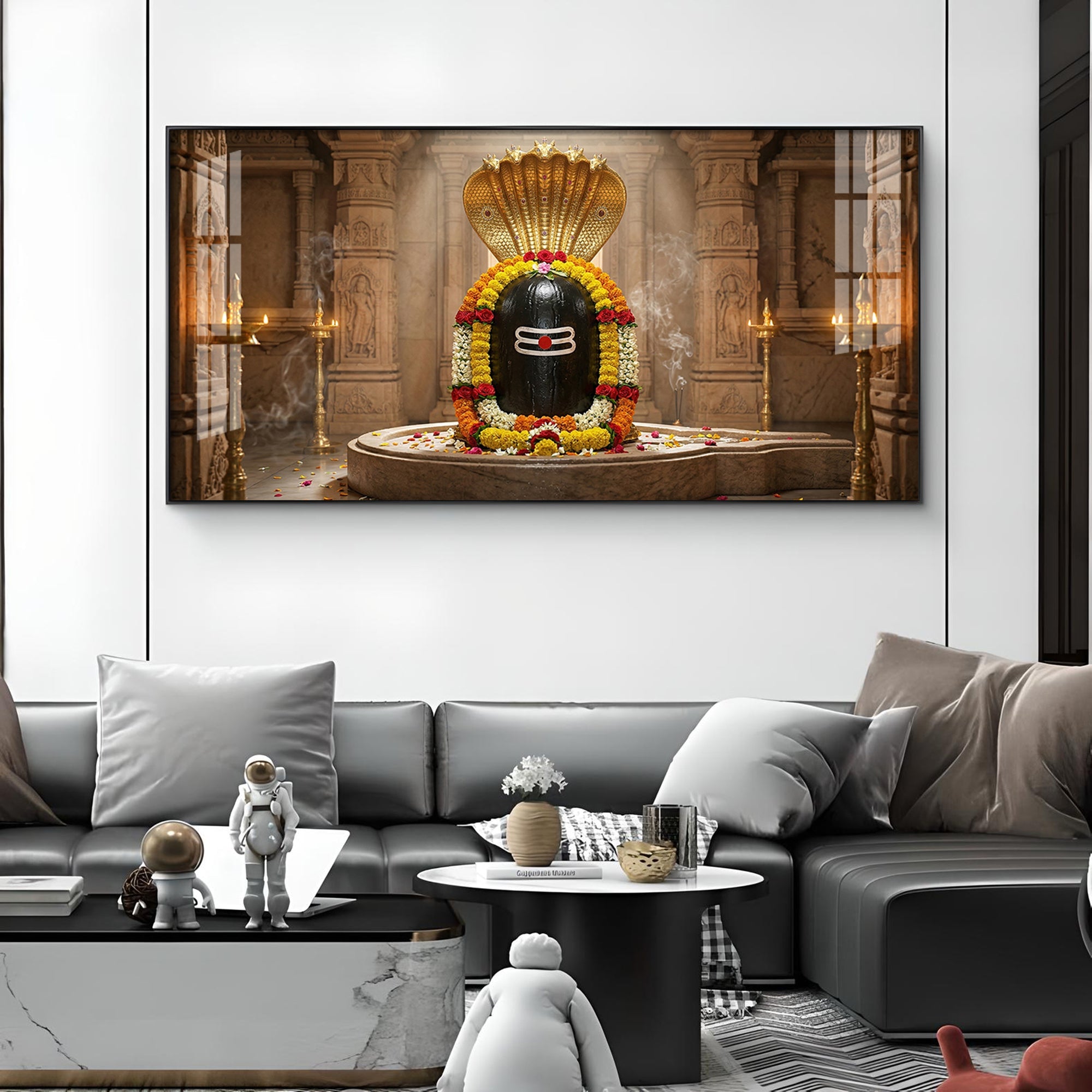 Mahadev Shambhu Glass Finish Horizontal Wall Art