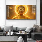 Divine Golden Buddha Glass Finish Horizontal Wall Art