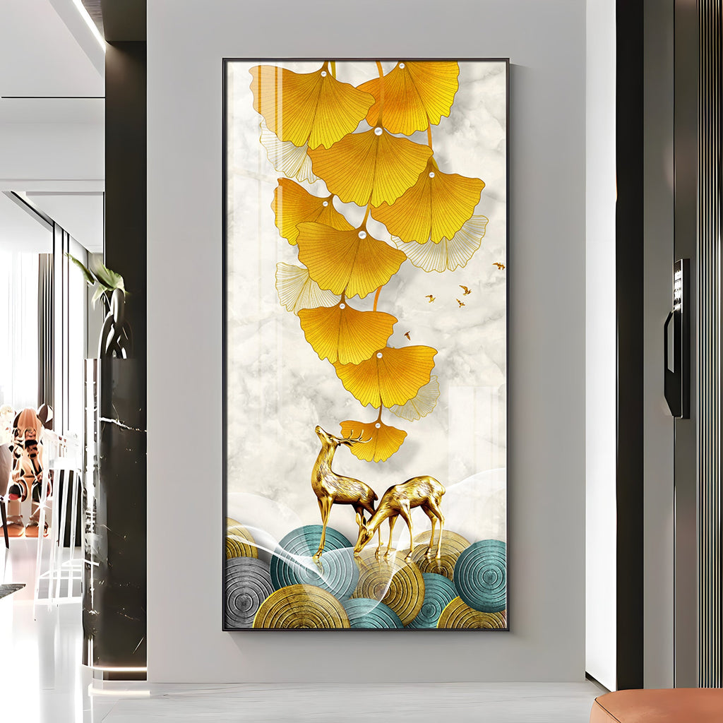 Elk Leaves With Deer Premium Acrylic Vertical Wall Art