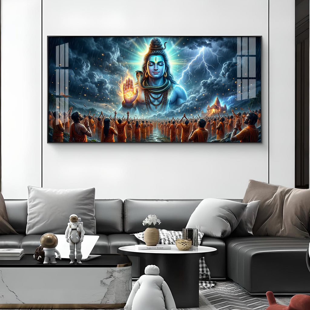 Bhole Baba Mahadev Glass Finish Horizontal Wall Art