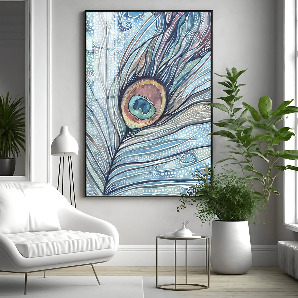 Abstract Peacock Feather Premium Acrylic Vertical Wall Art