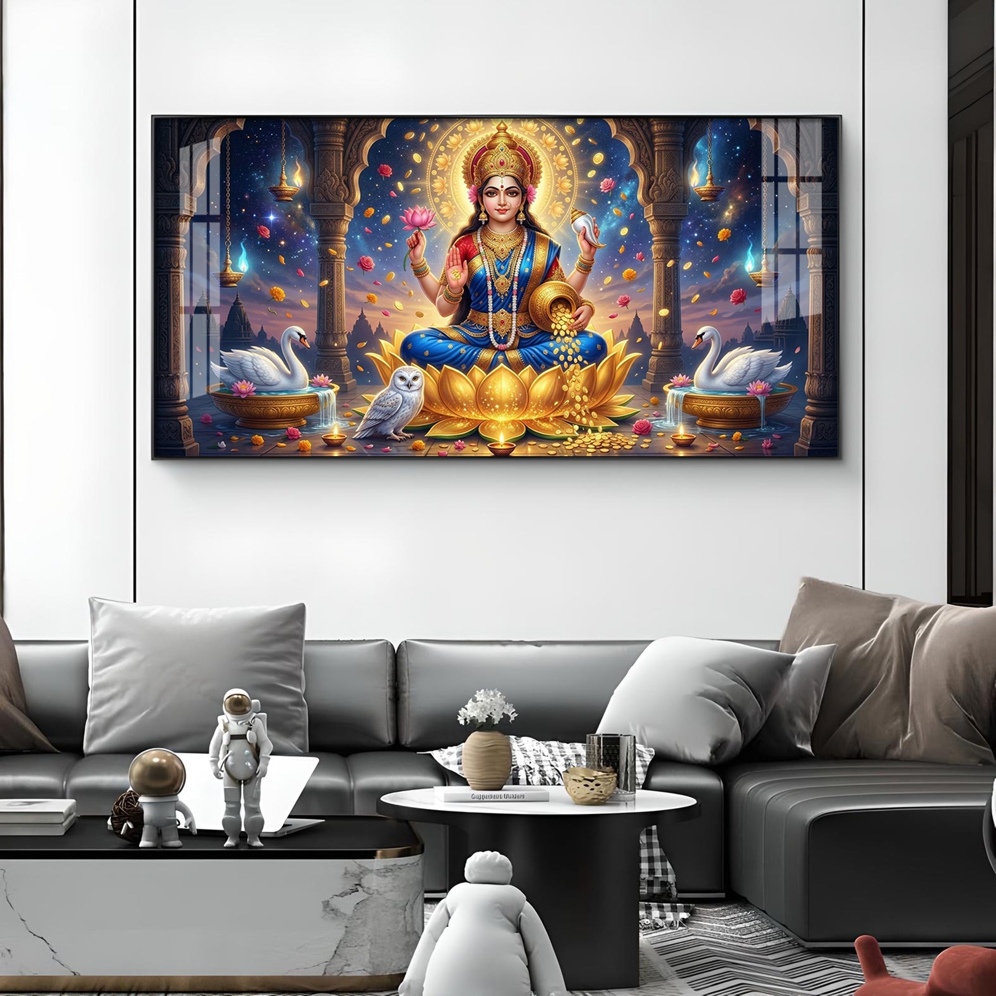 Maa Laxmi Glass Finish Horizontal Wall Art