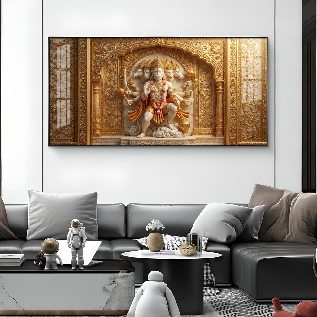Panchmukhi Hanuman Glass Finish Horizontal Wall Art