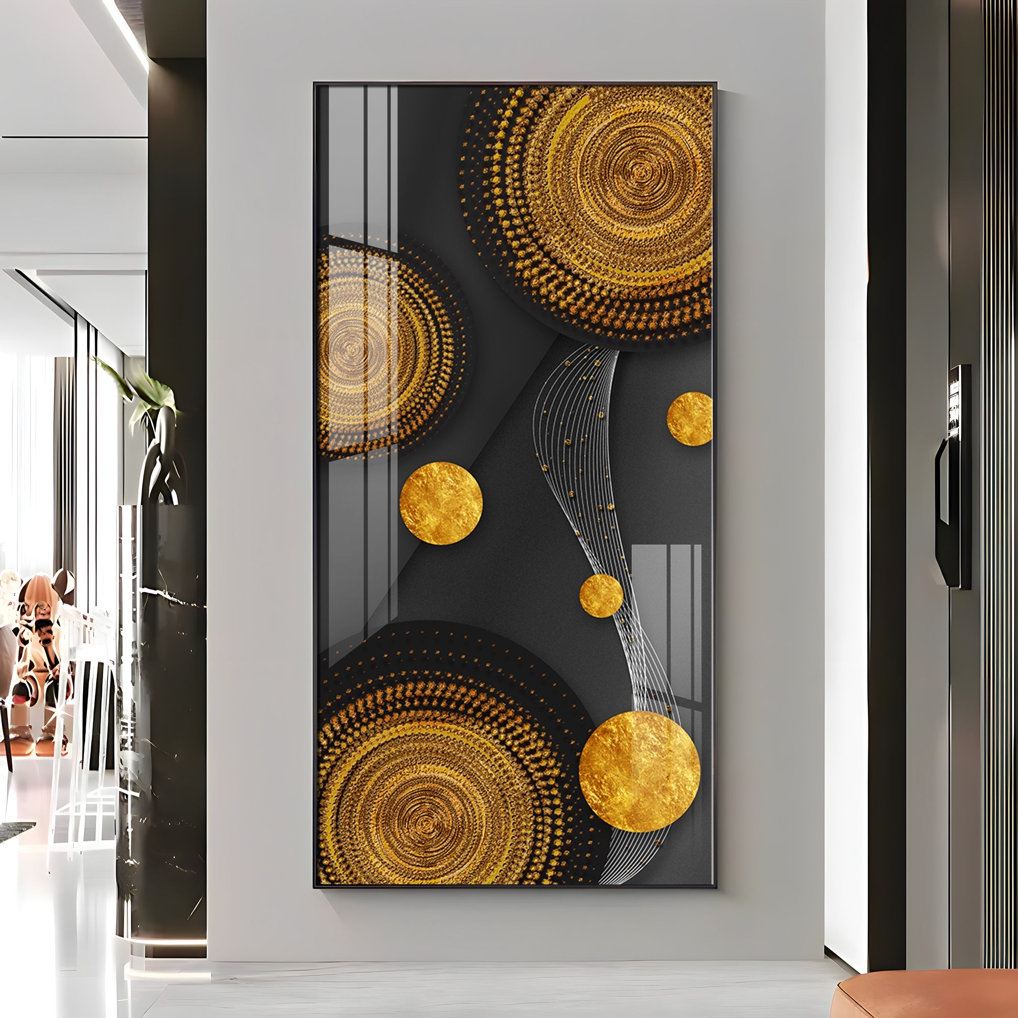 Gold Circle Shape Premium Acrylic Vertical Wall Art