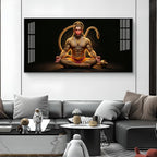 Lord Hanuman In Meditating Pose Glass Finish Horizontal Wall Art