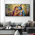 Radha Krishna Eternal Love & Devotion Glass Finish Horizontal Wall Art
