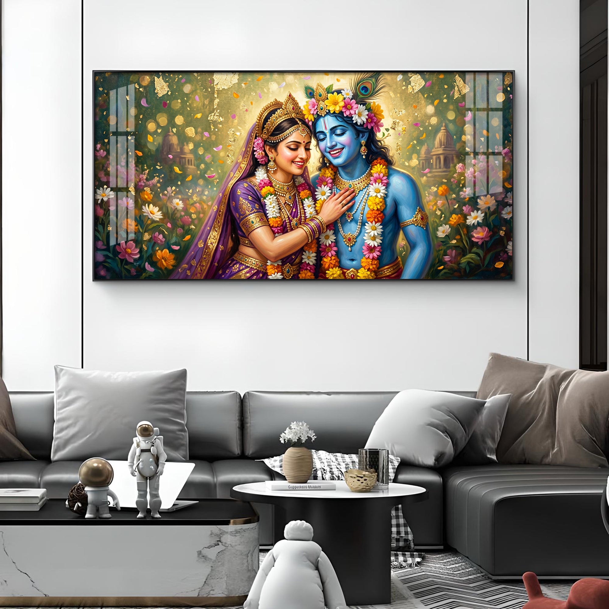 Radha Krishna Eternal Love & Devotion Glass Finish Horizontal Wall Art
