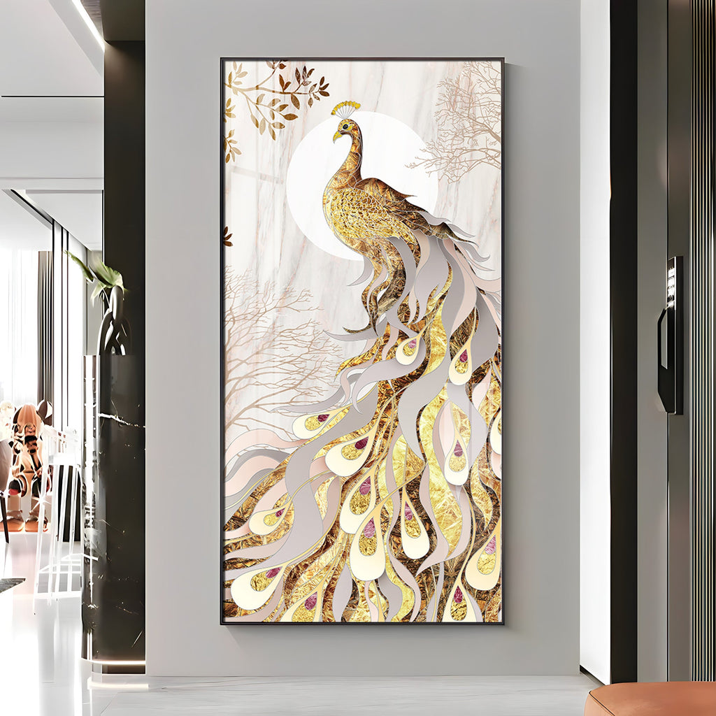 Golden Gradient Peacock Premium Acrylic Vertical Wall Art