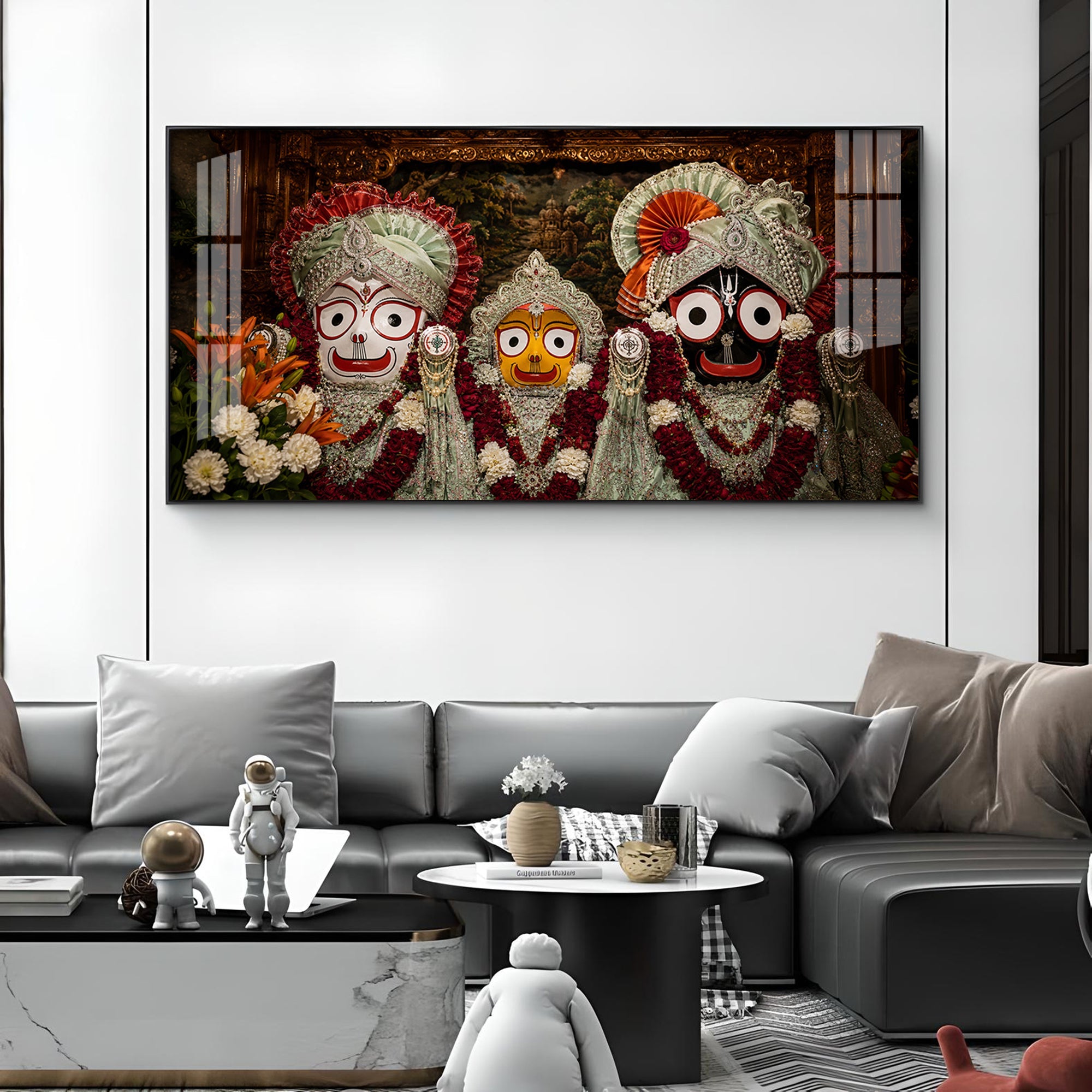 Lord Jagannath, Balabhadra & Subhadra Glass Finish Horizontal Wall Art