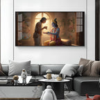 Shree Krishna With Sudama Ji Glass Finish Horizontal Wall Art