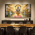 Lord Vishnu Glass Finish Horizontal Wall Art