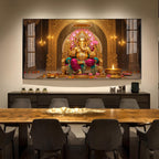 Hindu Lord Ganesha Glass Finish Horizontal Wall Art