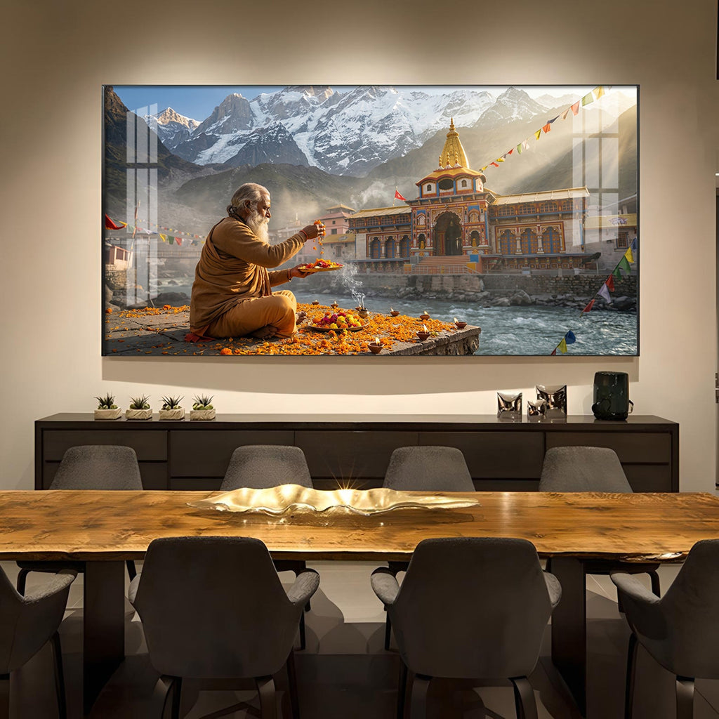 Divine Badrinath Dham Glass Finish Horizontal Wall Art