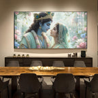 God Radha Krishna Glass Finish Horizontal Wall Art