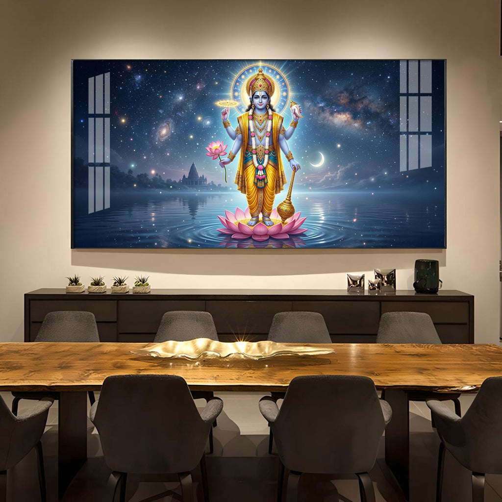 Vishnu Bhagwan Divine Universe Glass Finish Horizontal Wall Art