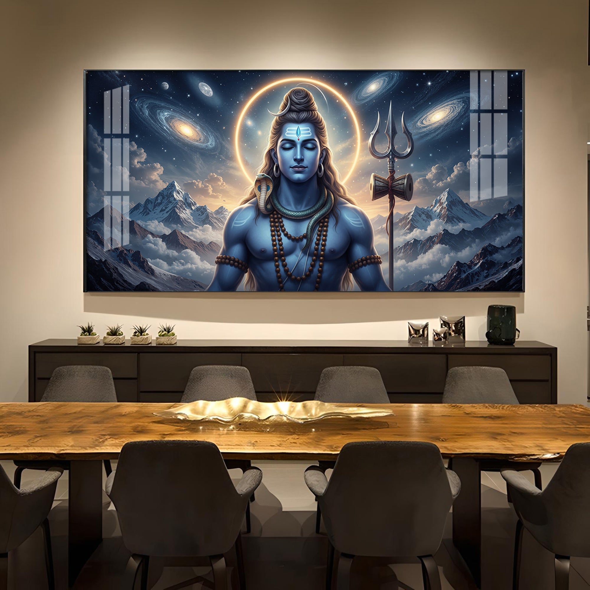Mediating Bhole Nath Glass Finish Horizontal Wall Art